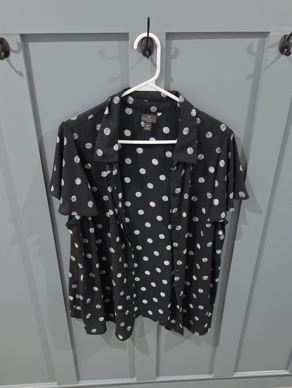 Worthington Black and White Polka Dot Button-Down Blouse